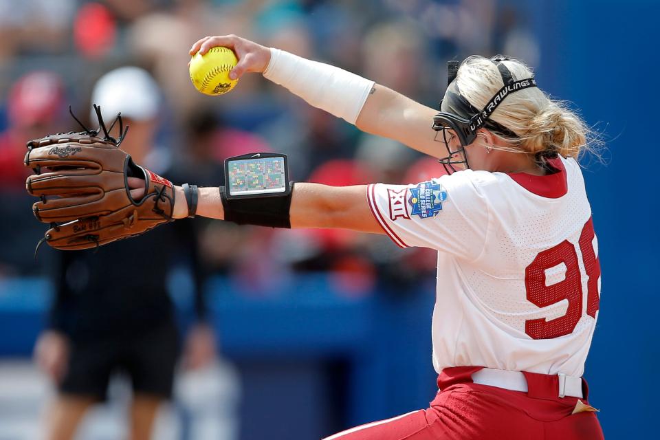 OU's Jordyn Bahl returned to pitch Thursday for the first time since being sidelined with a forearm injury in early May.