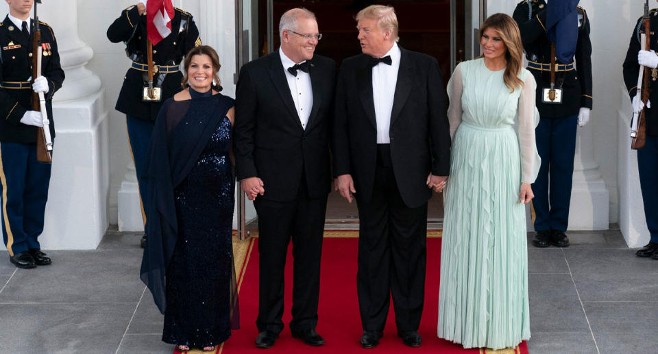 Australian prime minister Scott Morrison and his wife, Jenny, at the White House for a state dinner with Donald and Melania Trump.