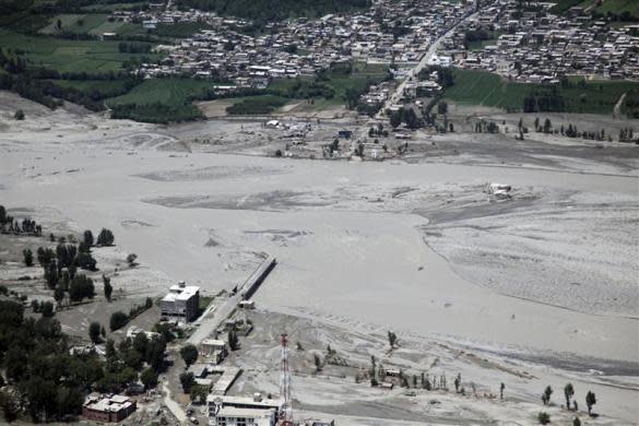 An aerial view shows the damage caused by flooding in Khyber Pakhtunkhwa province, Pakistan August 5, 2010. The United States announced an additional $20 million to help Pakistani flood victims amid growing concern over the political, economic and security ramifications of the disaster.