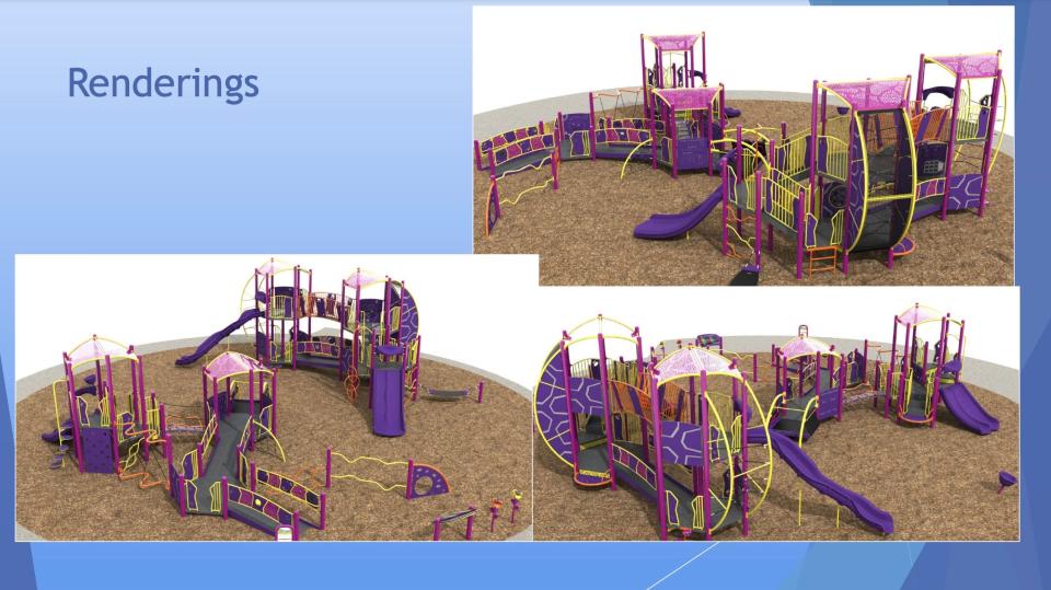 Renderings of new playground equipment that will be installed at Sandman Park in north Stockton.