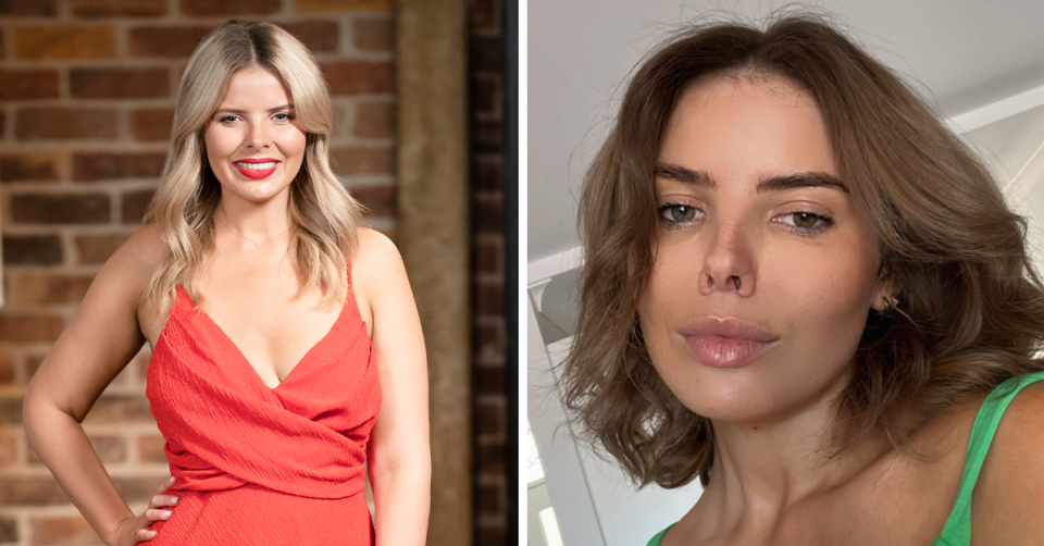 MAFS' Olivia Frazer as a blonde and a brunette.