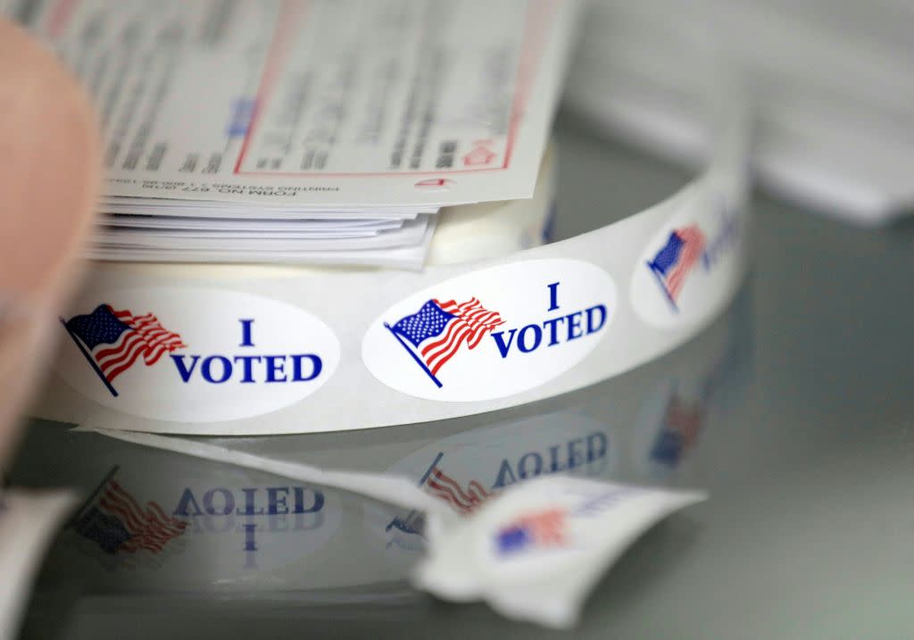 "I Voted" stickers at a polling station