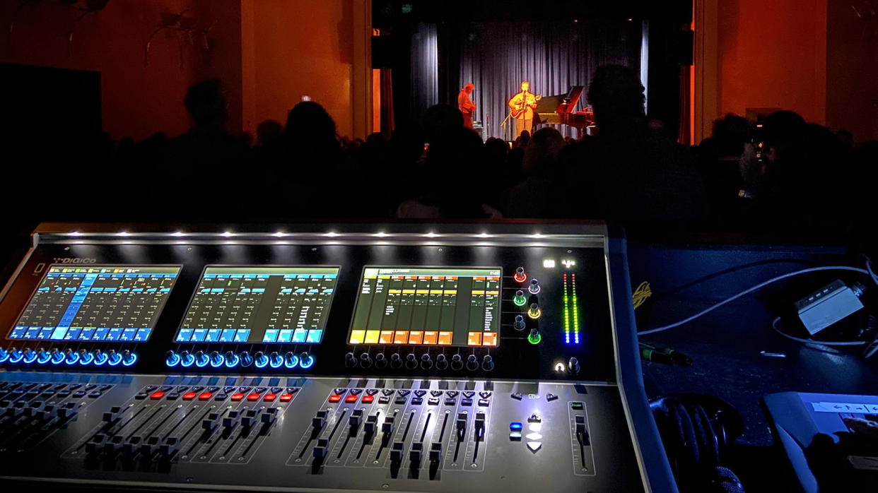  Overlooking the venue’s DiGiCo S31 desk during a recent Dan Wilson show. 