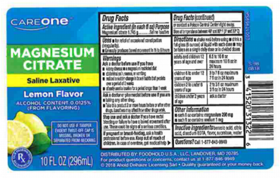 Etiqueta de Citrato de magnesio laxante salino sabor limón de Care One