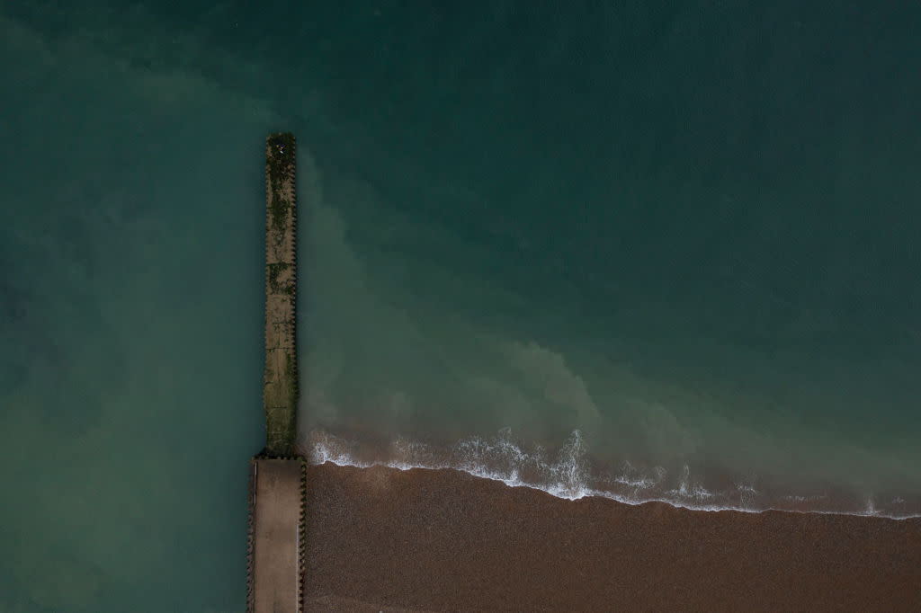 A jetty beneath which raw sewage had been reportedly been discharged after heavy rain on August 17, 2022 in Seaford, England. (Photo by Dan Kitwood/Getty Images)