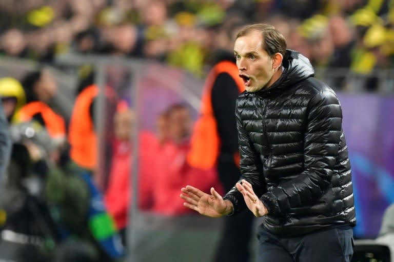 Dortmund coach Thomas Tuchel shouts instructions during their Champions League match against Benfica, in western Germany, on March 8, 2017