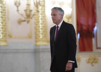 U.S. new ambassador to Russia Jon Huntsman walks after presenting diplomatic credentials to Russian President Vladimir Putin during a ceremony at the Kremlin in Moscow, Russia October 3, 2017. REUTERS/Pavel Golovkin/Pool