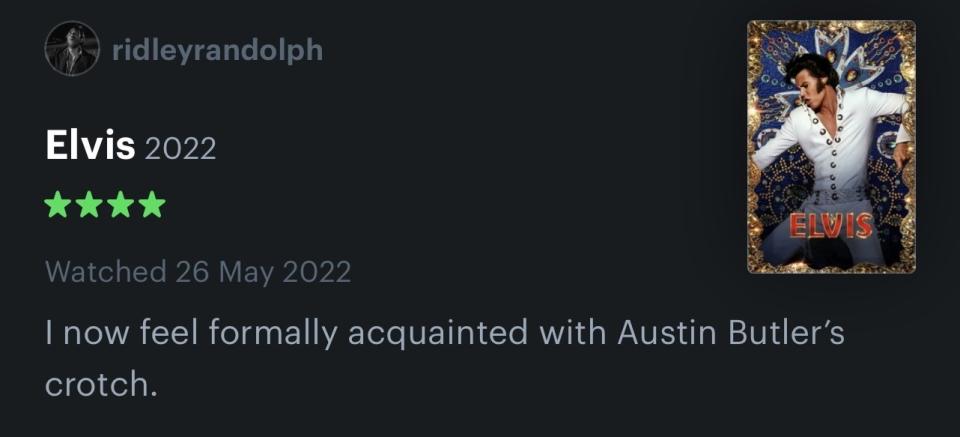 Letterboxd comment for Elvis film