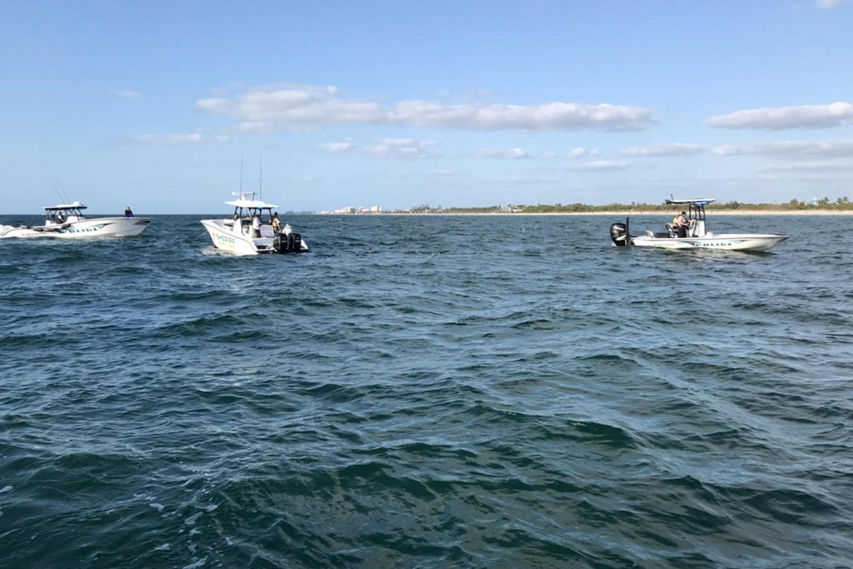 Search and rescue efforts on Sunday after a plane crashed in the Gulf of Mexico.  (Venice Police Department)