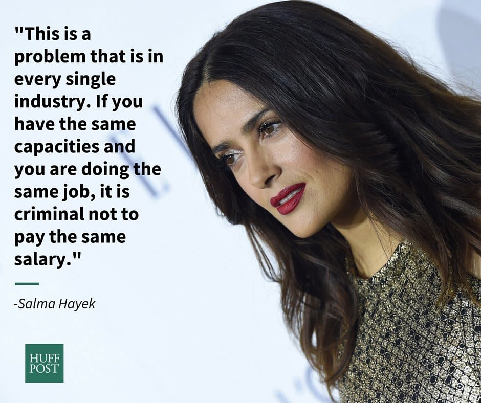 At Variety's Power of Women luncheon in October 2015, Salma Hayek gave a riveting speech on gender equality and the importance of closing the wage gap.&nbsp;"[Women] are 66 percent of the work power of the world. However, we only get 10 percent of the income of the world," she said. "This is really, really sad and tragic."&nbsp;<br /><br />"We are such an economical power, women in the country," she added. "We represent such a strong part of the audience that they cannot ignore us anymore."<br /><br /><i>Head over to <a href="http://www.accesshollywood.com/articles/salma-hayeks-powerful-gender-equality-speech-they-cant-ignore-us-anymore-166771/" target="_blank">Access Hollywood</a> to read the rest of Hayek's remarks.&nbsp;</i>