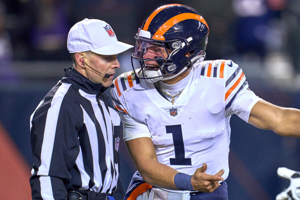 Quarterback Justin Fields (1) is the focal point of the Bears' rebuild, but have they set him up for success in Year 2? (Photo by Robin Alam/Icon Sportswire via Getty Images)