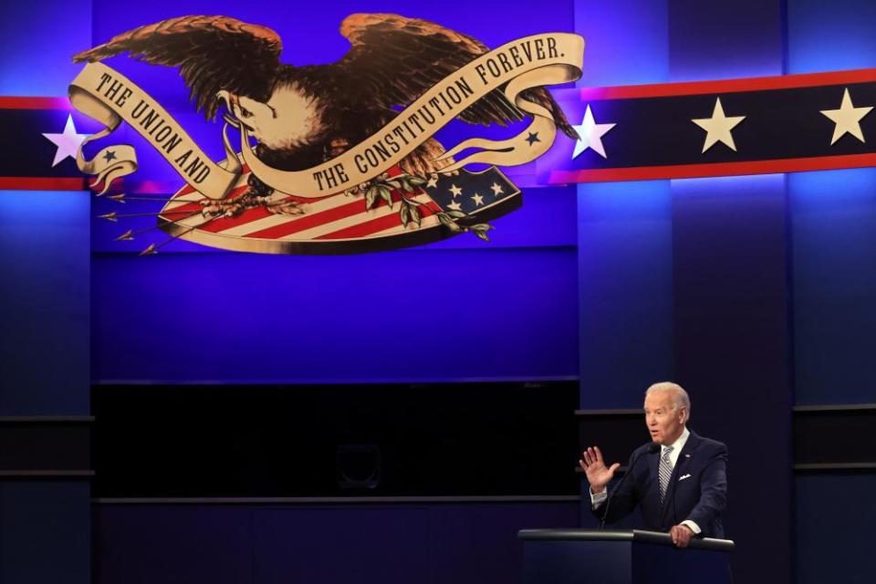 Joe Biden at the first presidential debate in Cleveland, Ohio, on 29 September.