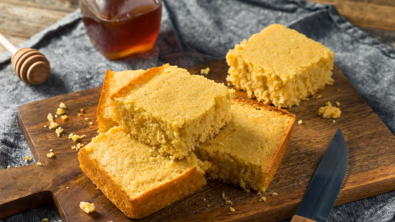 cornbread on cutting board