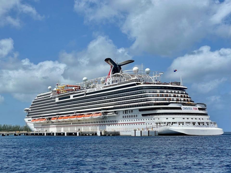 The Carnival Vista docked at Cozumel.