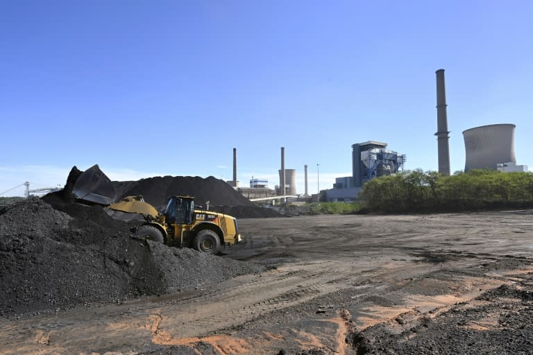 Une pelleteuse charrie du charbon à la centrale Emile-Huchet de Saint-Avold, en Moselle, le 12 septembre 2022 (Frederick FLORIN)