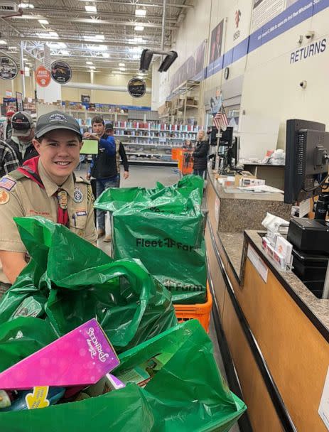 PHOTO: Jonathan made multiple hourlong shopping trips to purchase the Christmas gifts this year. (Courtesy of Serena Kolk)