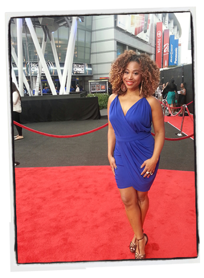 The Thread host Tanika Ray shines in a Cut25 dress, courtesy of Rent The Runway.