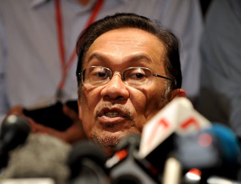 Opposition leader Anwar Ibrahim speaks during a press conference in Penang on May 6, 2013. A planned wave of protests over disputed Malaysian elections is the most provocative challenge to the government in years, upping pressure on a long-ruling regime already smarting from the polls