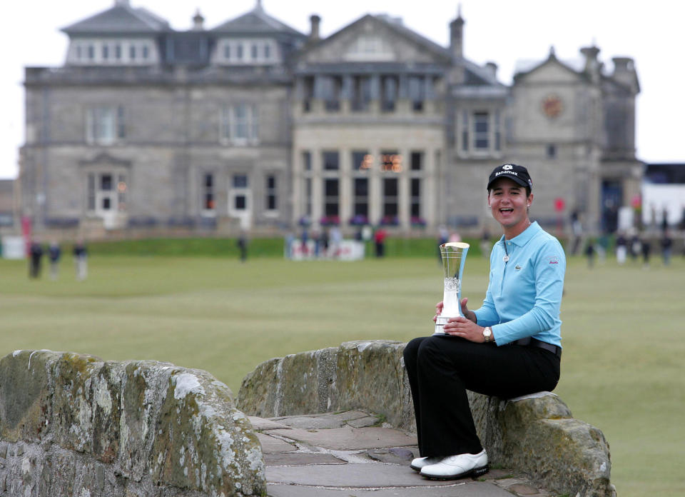 Lorena Ochoa with the trophy after winning the Ricoh Women’s British Open at The Old Course, St Andrews, Scotland. (Photo by Martin Rickett – PA Images/PA Images via Getty Images)