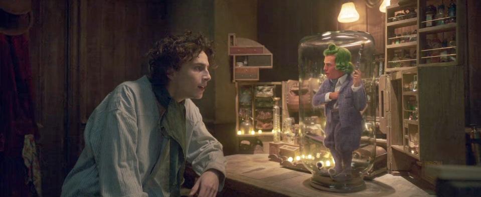 timothee chalamet hugh grant , wonka