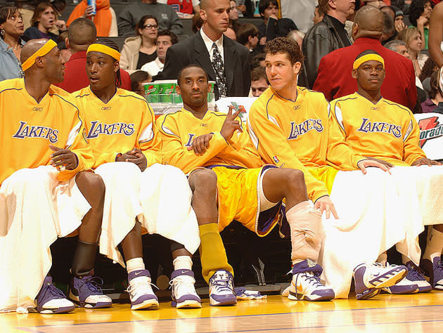 Kobe Bryant, and one extra finger. (Getty Images)