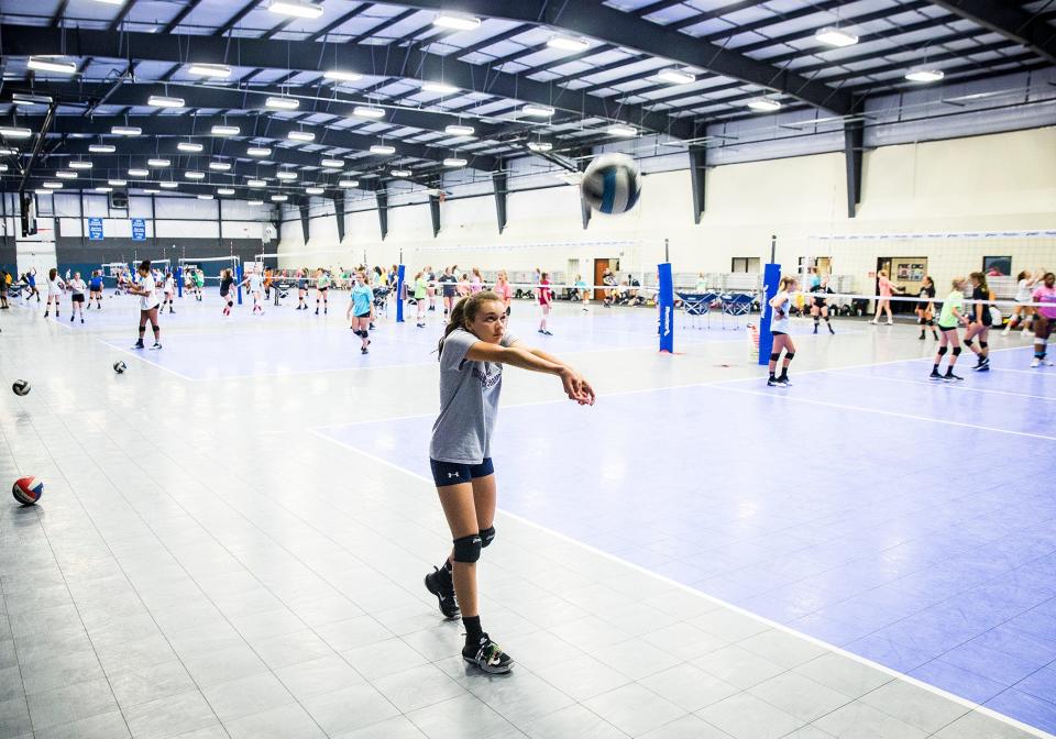 Munciana volleyball players practice during a summer camp at the Yorktown Sports Park. 