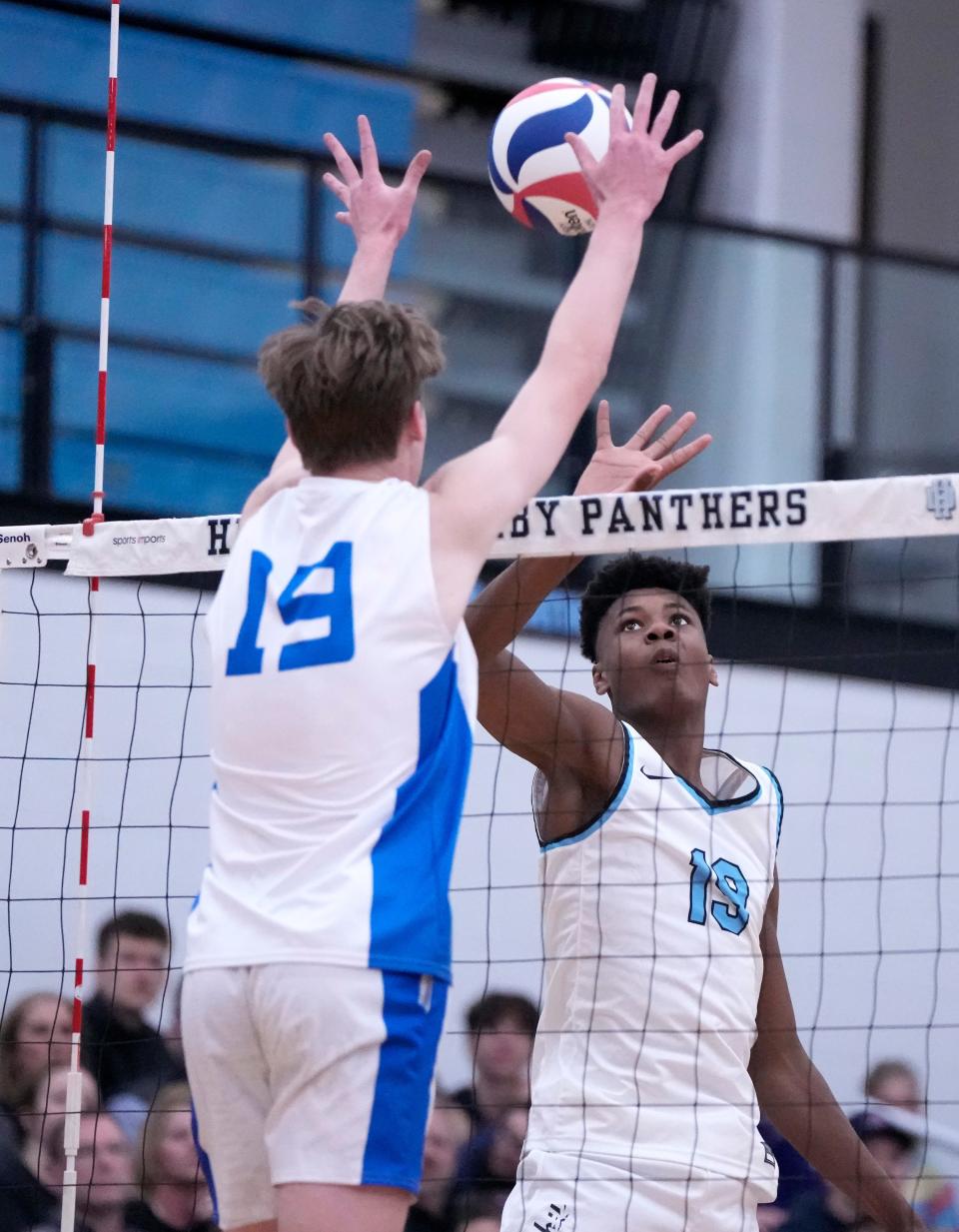 Hilliard Darby's Chris Jones, facing, goes up against Olentangy Liberty's Caden Whiteside during a match last year.