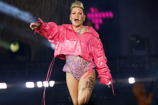 <p>Burak Cingi/Redferns</p> Pink performing at at BST Hyde Park Festival on June 24, 2023