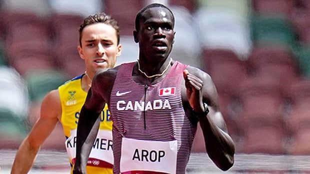 In three Diamond League races since the Olympics, Marco Arop of Edmonton has won the men's 800 metres in Oregon and Switzerland while finishing third in Paris to climb to third in the world rankings. (James Lang-USA TODAY Sports via Reuters - image credit)