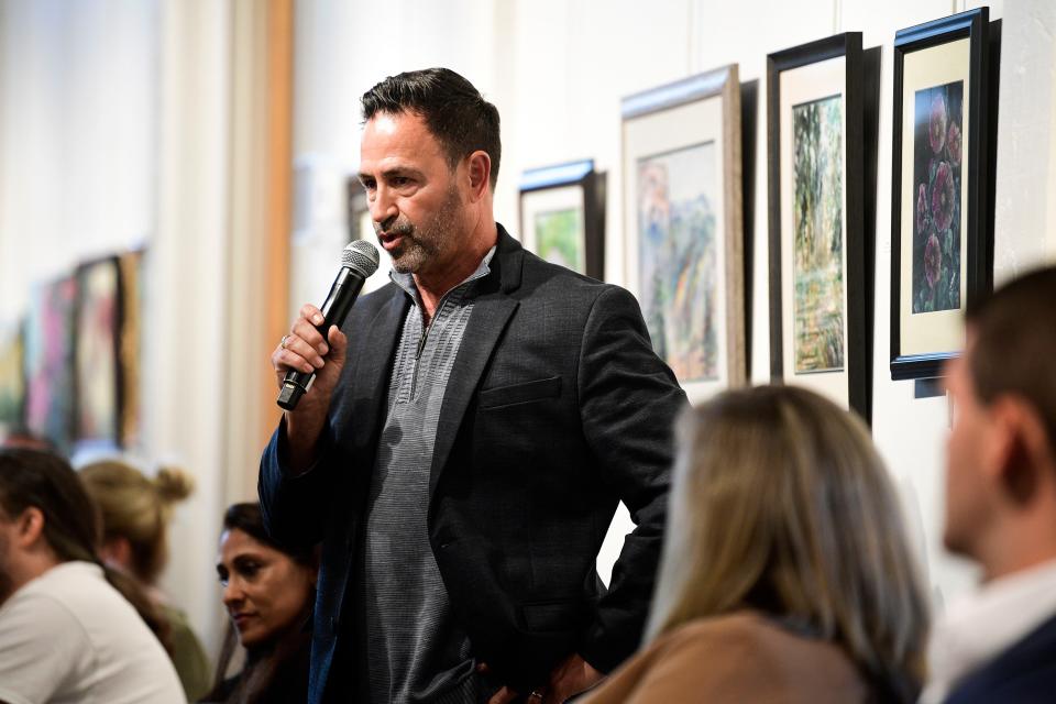Jim Klonaris speaks at The Emporium during a Knoxville City Council forum Oct. 6. Klonaris, who was unsuccessful in his campaign for District 4, and his wife, Lori, sold their Cafe 4 business on Market Square to developer HD Patel and restaurant operator Chad Kennedy on Wednesday.