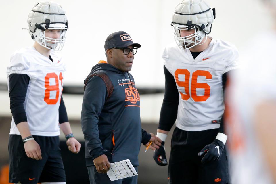 New Oklahoma State defensive coordinator Derek Mason is roughly a week into his first preseason camp with the Cowboys.