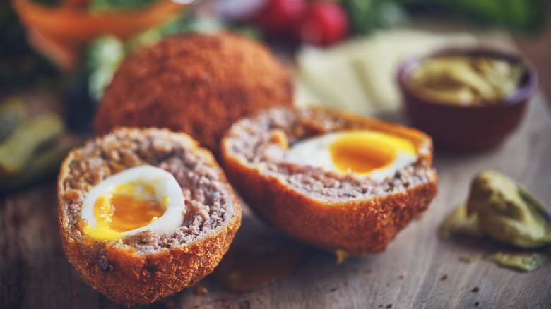 Scotch egg cut in half