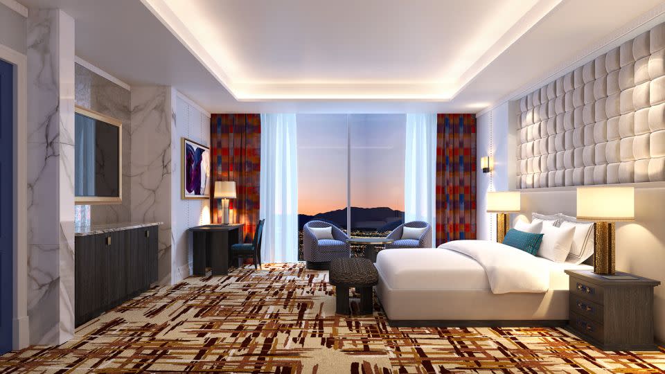 Designed by the London-based David Collins Studio, the suites (seen here in a rendering) feature design nods to the original mid-century modern Fontainebleau Miami Beach. - Courtesy Fontainebleau Las Vegas