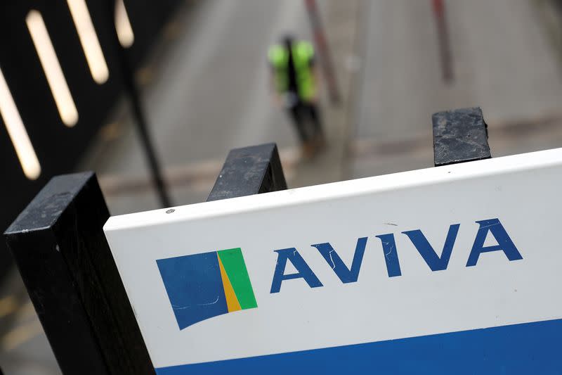 FILE PHOTO: The Aviva logo sits outside the company head office in the city of London