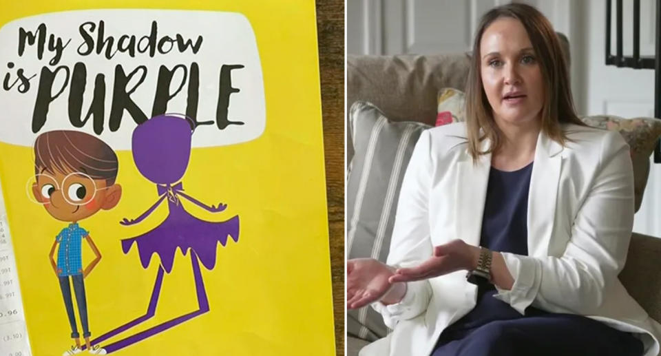 US Teacher Katie Rinderle  after reading children's book My Shadow is Purple. 