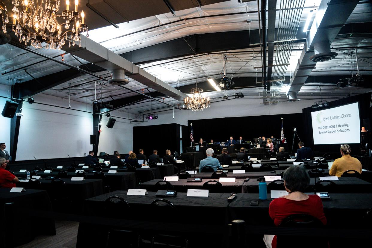 A general view of the Iowa Utilities Board meeting on the proposed Summit Carbon Solutions pipeline at the Cardiff Events Center on Tuesday, August 22, 2023 in Fort Dodge.