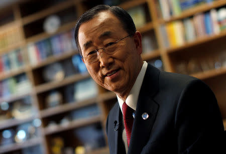 FILE PHOTO - United Nations Secretary General Ban Ki-Moon is seen during an interview with Reuters at U.N. headquarters in New York, September 14, 2010. REUTERS/Mike Segar/File Photo