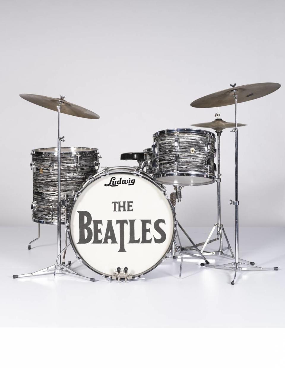 Ringo Starr’s 1965 Ludwig Super Classic drum kit with oyster black pearl finish. He used this kit in The Beatles’ first Shea Stadium concert on Aug. 15, 1965. Scott Robert Ritchie