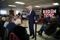 Democratic presidential candidate former Vice President Joe Biden speaks during a campaign event on foreign policy at a VFW post Wednesday, Jan. 22, 2020, in Osage, Iowa. (AP Photo/John Locher)