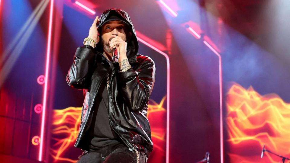 PHOTO: Eminem performs onstage during the 37th Annual Rock & Roll Hall of Fame Induction Ceremony, Nov. 5, 2022, in Los Angeles. (Theo Wargo/Getty Images)