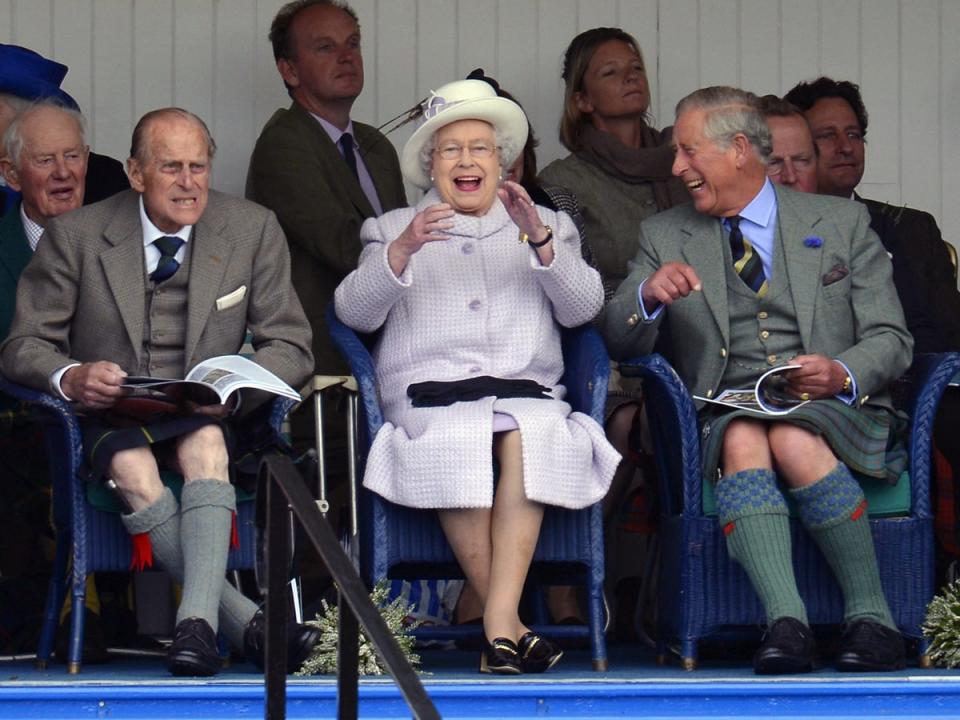 Prince Philip, the Queen and Prince Charles at the Braemar Gathering in 2012 (Getty)