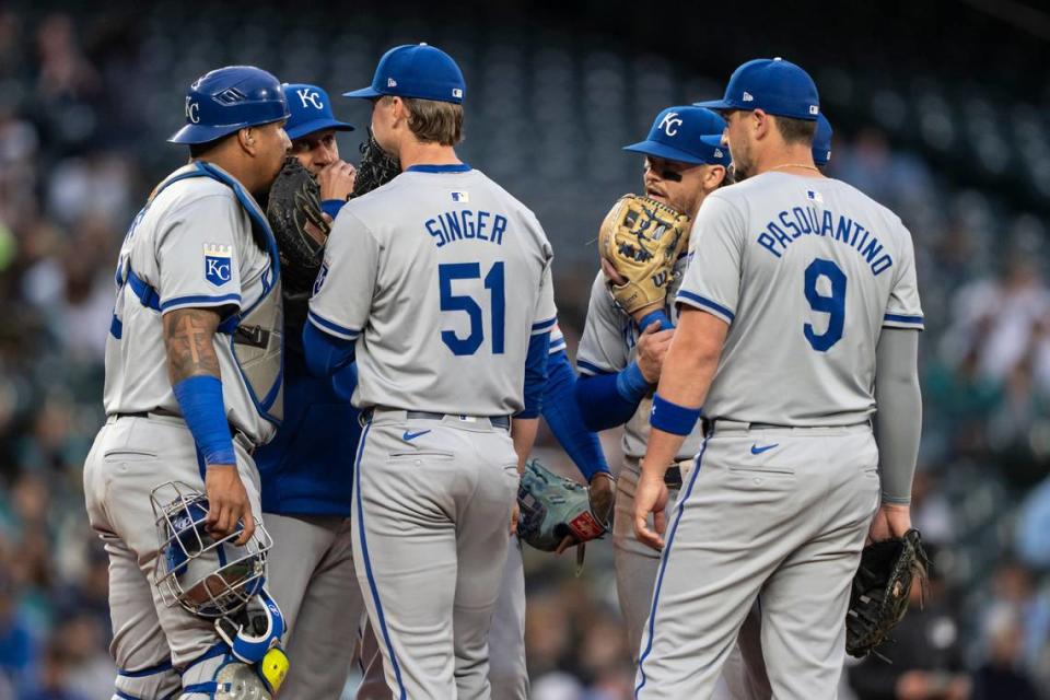 It was one of those nights for the Royals and right-hander Brady Singer, KC’s starting pitcher in Monday night’s series opener against the Seattle Mariners at T-Mobile Park.
