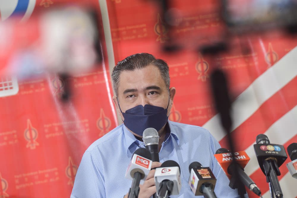 DAP secretary general Anthony Loke speaks during a press conference Petaling Jaya April 14,2022. — Picture by Miera Zulyana