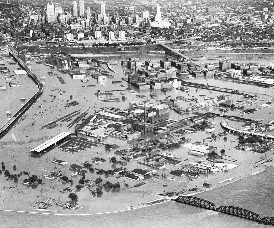 Some buildings in the West Bottoms barely remained above water during the flood of 1951. File/The Kansas City Star