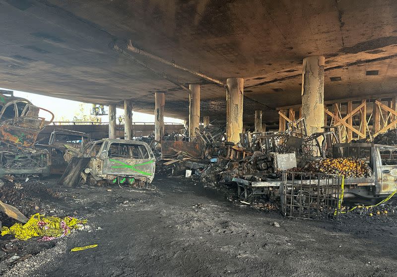 Aftermath of Interstate 10 freeway fire eruption in Los Angeles