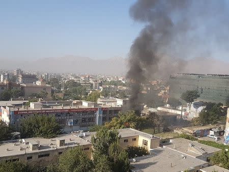 Smoke rises at Zawul Institute of Higher Education after an explosion near the institute in Kabul, Afghanistan July 24, 2017 in this still photograph uploaded on social media. Ahmad Shuja/Social Media/Handout via Reuters