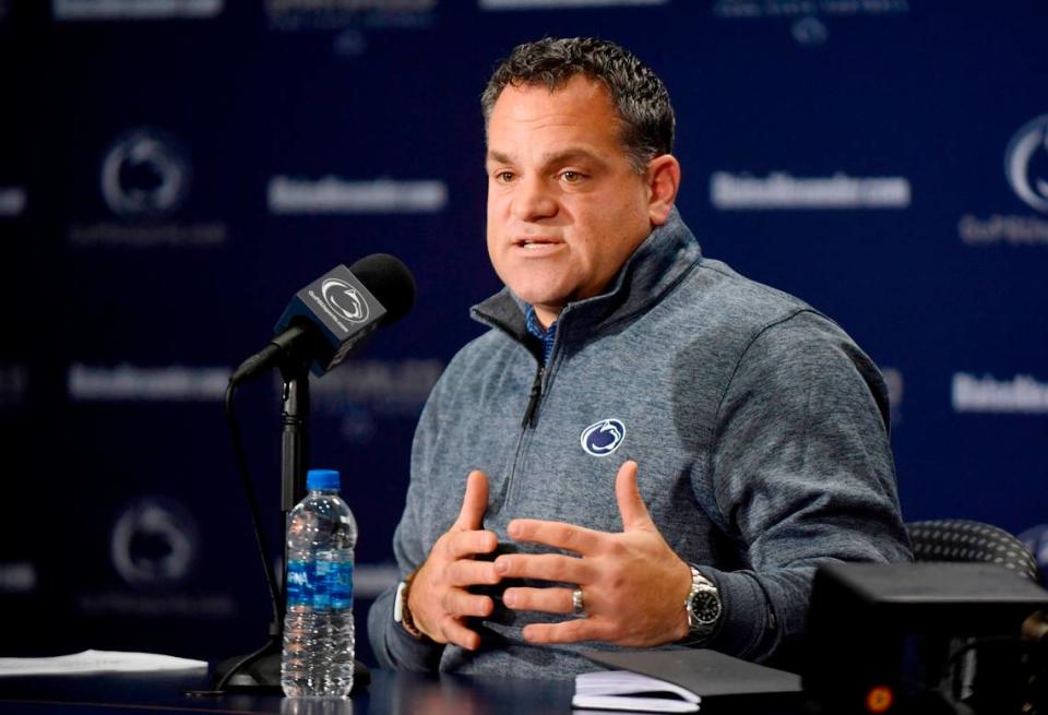 Penn State Vice President for Intercollegiate Athletics Pat Kraft talks with the media on Friday, Dec. 16, 2022.