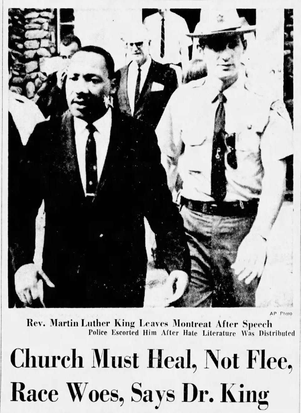A story about Martin Luther King Jr.'s visit to Montreat appeared on the front page of the Aug. 22, 1965, edition of The Charlotte Observer.