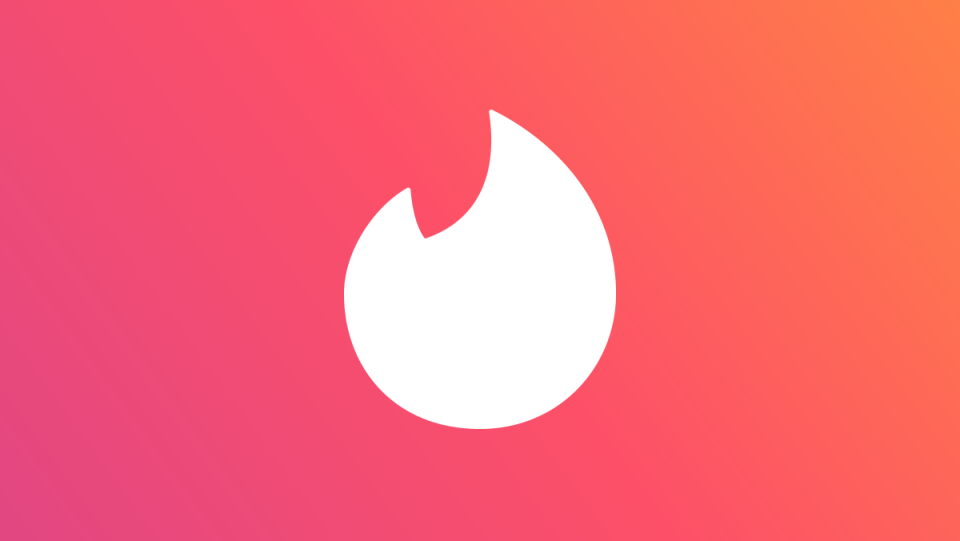 Tinder logo, a white flame on a pink and orange background.