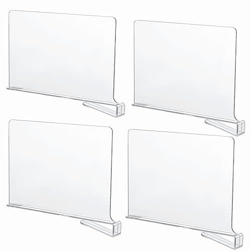 Cy Craft Acrylic Shelf Dividers for Closets,wood Shelf Dividers, 4 Pcs Clear Shelf Separators,perfect for Clothes Organizer and Bedroom Kitchen Cabinets Shelf Storage and Organization